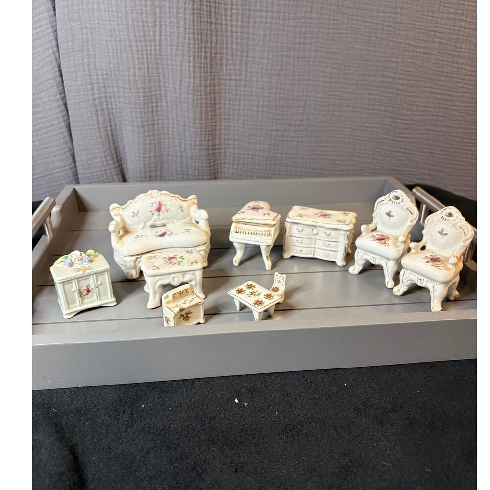 10 Piece Vintage Ceramic Doll Furniture